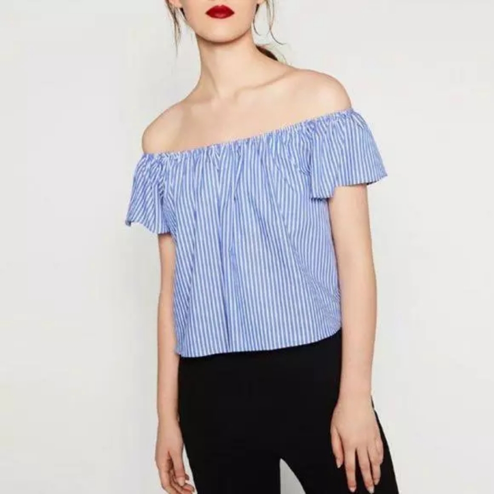 Zara Off-The-Shoulder Pinstripe Top